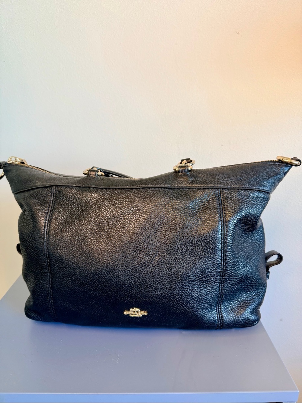 Coach Black Pebbled Leather Satchel Shoulder Bag + Crossbody Strap
